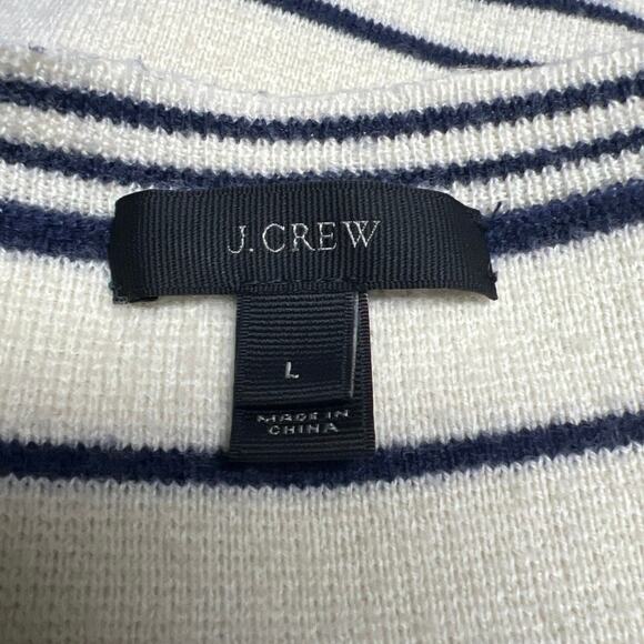 J. Crew Fringe Sleeveless Sweater Top Size Large Cream Blue Stripes Wool Blend - Picture 3 of 4